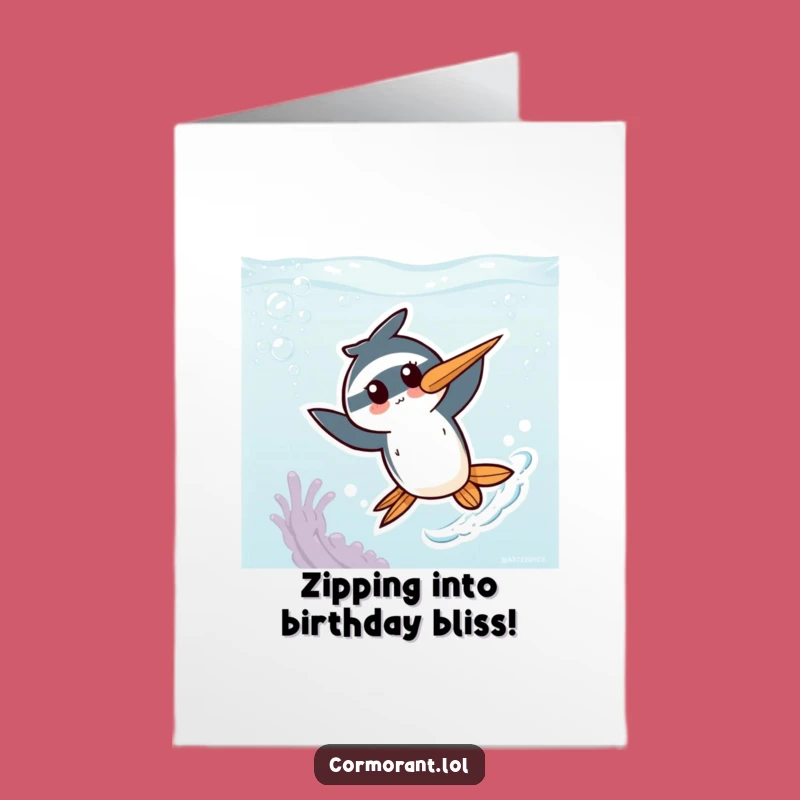 Free Printable Birthday Card: Fast Kawaii Cormorant, Energetic Zipping Downloadable Greeting