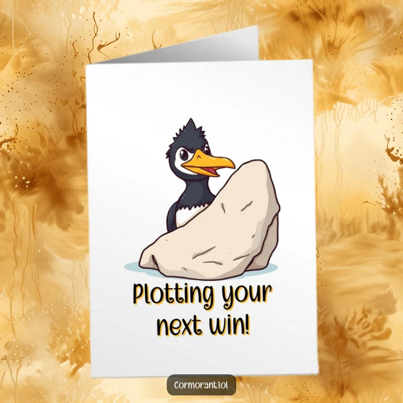 Funny Free Printable Congratulations Card: a cormorant peeks from behind a rock with a sly, knowing grin.