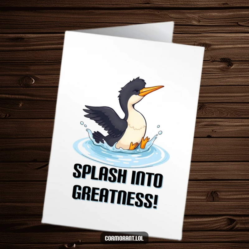 Free Printable Congratulations Card: Cormorant Playfully Splashing in Water, Symbolizing Joyful Celebration