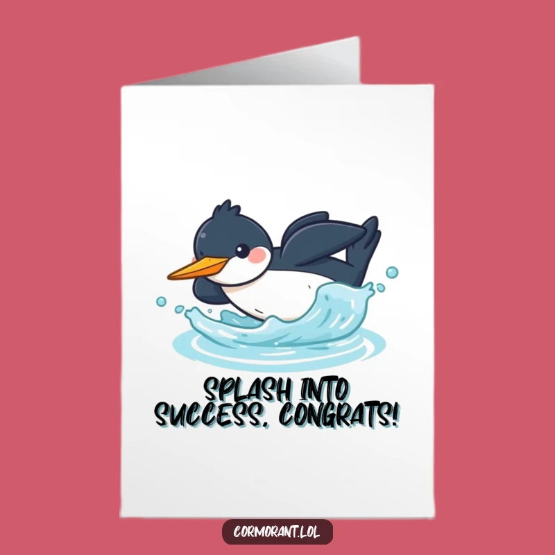 Free Printable Kawaii Cormorant Congrats Card: Diving Splash Downloadable