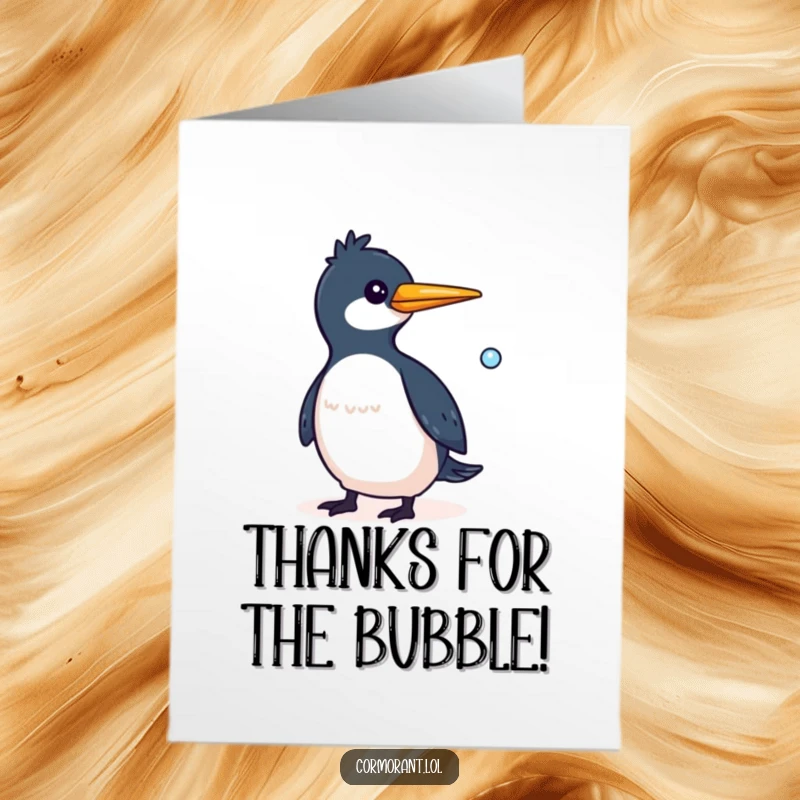 Funny Free Printable Thank You Card: Whimsical cormorant with a trailing bubble, expressing thanks in a unique way.
