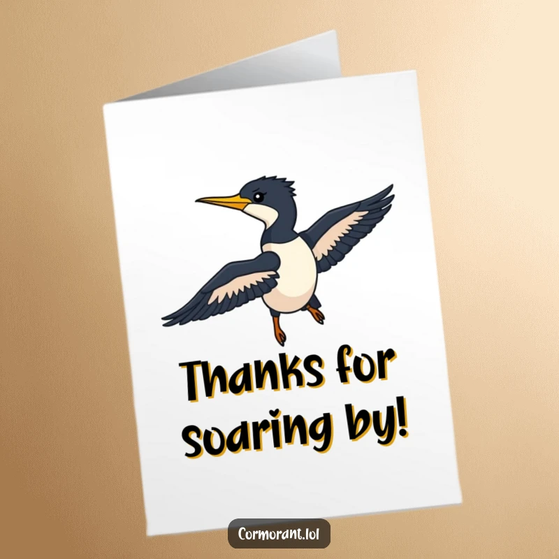 Funny Free Printable Thank You Card: Sleek cormorant gliding through the sky, a unique way to say thanks.