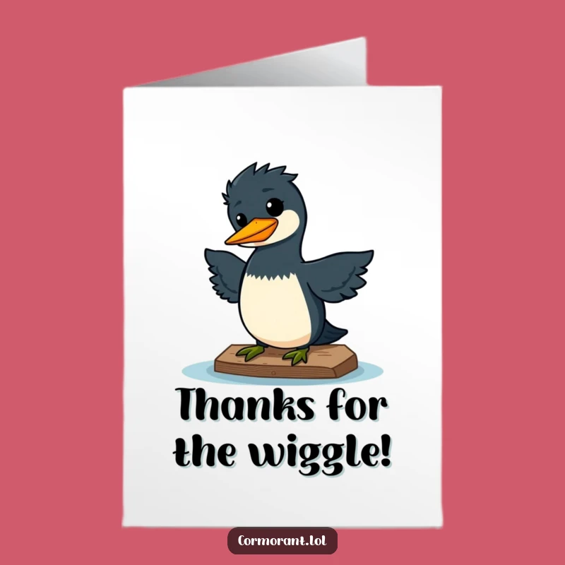 Free Printable Wiggling Cormorant Thank You Card: Happy Kawaii Bird for Downloadable Gift