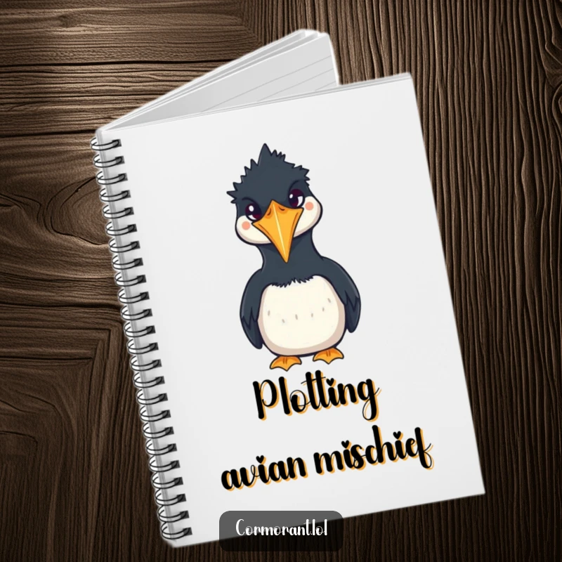 Funny Cormorant Notebook with a cheerful, squawking kawaii bird, perfect for note-taking, journaling, and adding humor to your day.