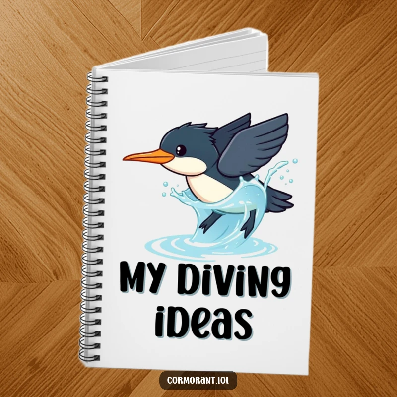 Funny Cormorant Notebook: A kawaii cormorant dives gracefully into sparkling blue water with a splashy pose, perfect for notes.