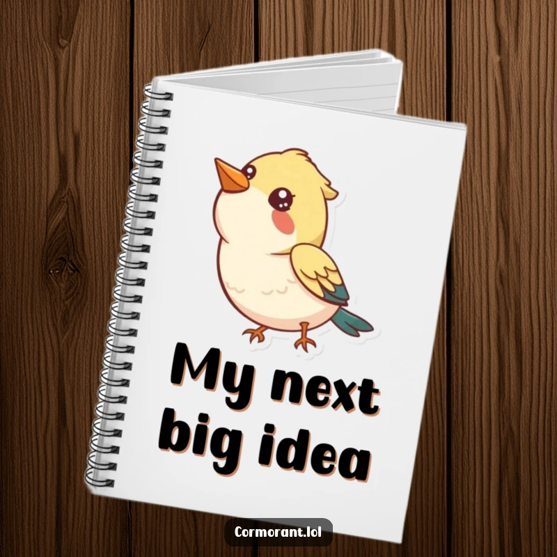 Funny Notebook: A bird looking up at the sky with a curious, happy expression, perfect for jotting down ideas.