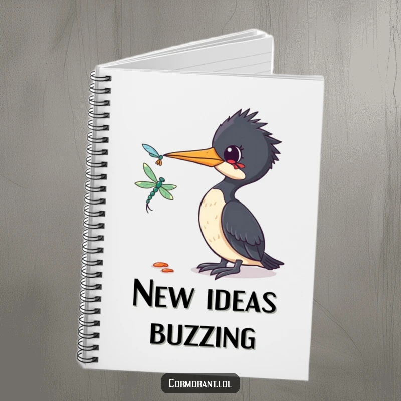 Funny Cormorant Notebook: A journal featuring a funny cormorant tilting its head curiously at a dragonfly, ready for your notes.