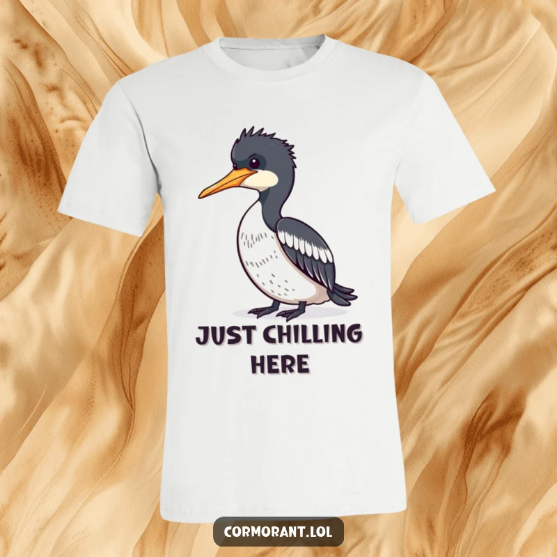 Funny Cormorant with feathers spread, basking in the sun on a t-shirt, a design capturing pure avian relaxation.