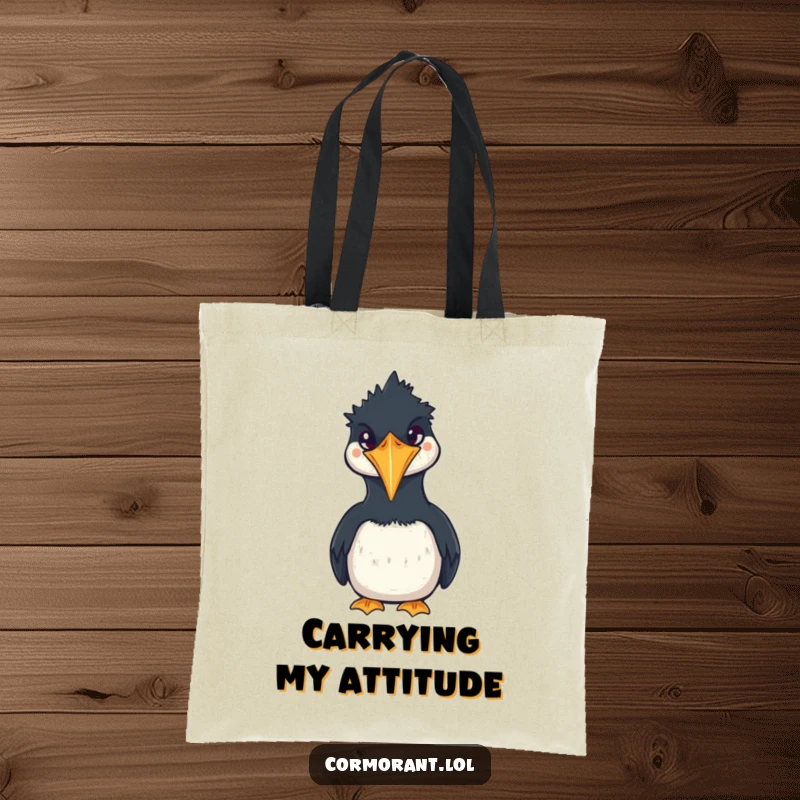 Funny Cormorant Tote Bag featuring an adorable, squawking kawaii bird, perfect for shopping and adding humor to your day.