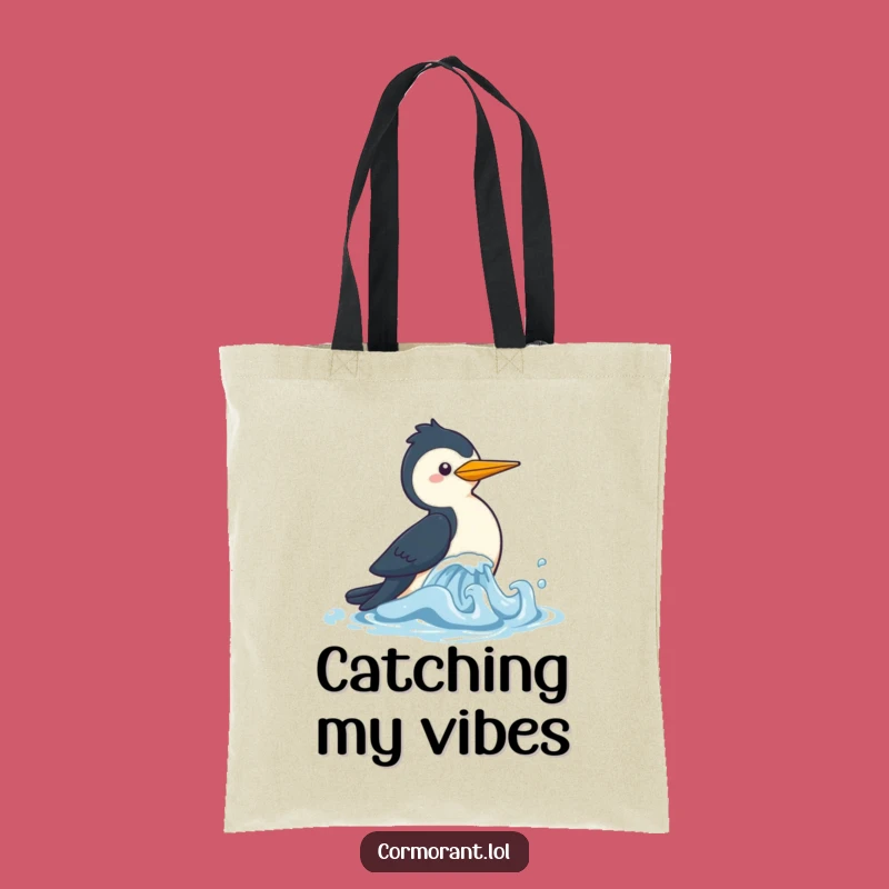 Funny Cormorant Wave Chase Tote Bag: Cute Kawaii Beach Bag, Perfect Humorous Gift!