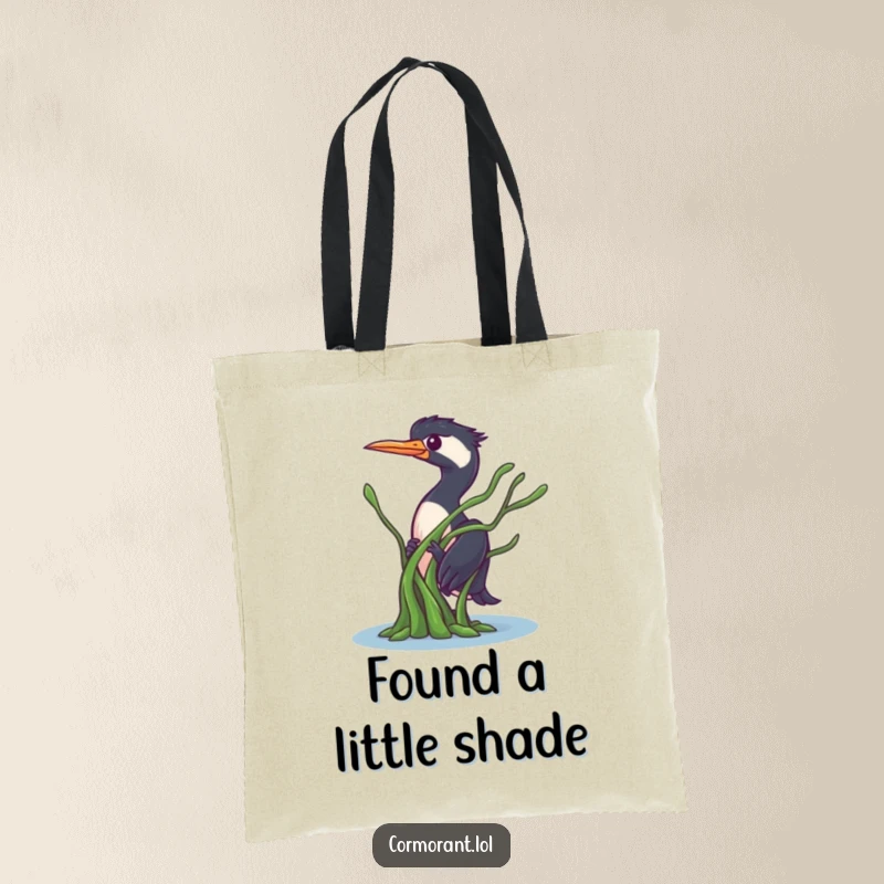 Funny Cormorant Tote Bag: A curious bird peeking from behind floating seaweed, perfect for adding a playful and secretive touch to daily use.