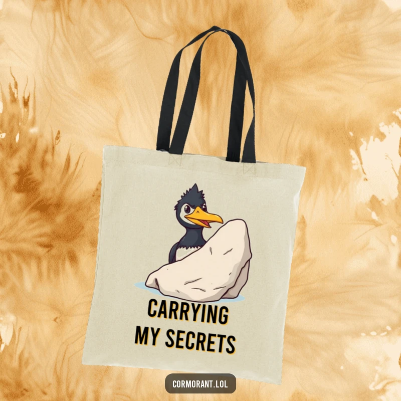 Funny Cormorant Tote Bag: A sly cormorant grins cheekily while peeking from behind a rock, a humorous and practical carryall.