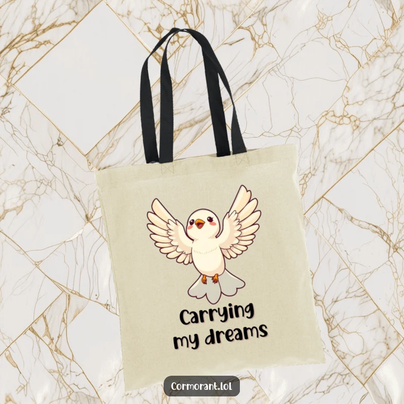 Funny Tote Bag: A sleek bird joyfully soaring with outstretched wings, perfect for carrying laughter and essentials.